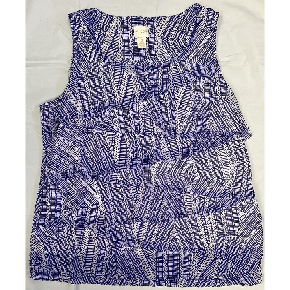 Chicos Purple Pullover Lined Top Size 2 (Medium) Preppy Aztec Career